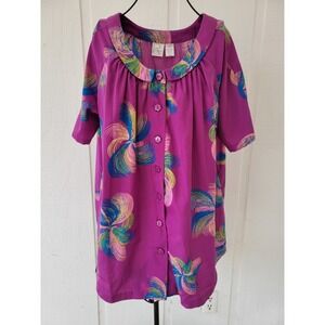 Roamans Size 16W Tunic Top Purple Floral Smock  Blouse Shirt Peter Pan Collar